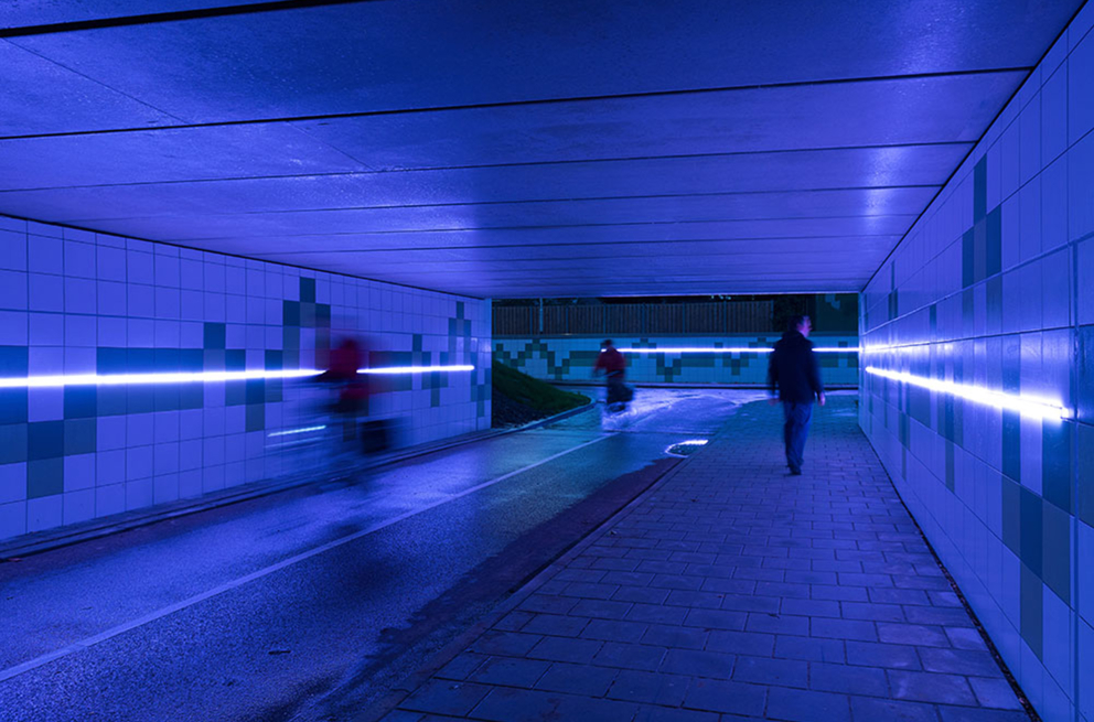 Lightronics VENTEGO armaturen in een fietstunnel op het Kazerneplein in Goes