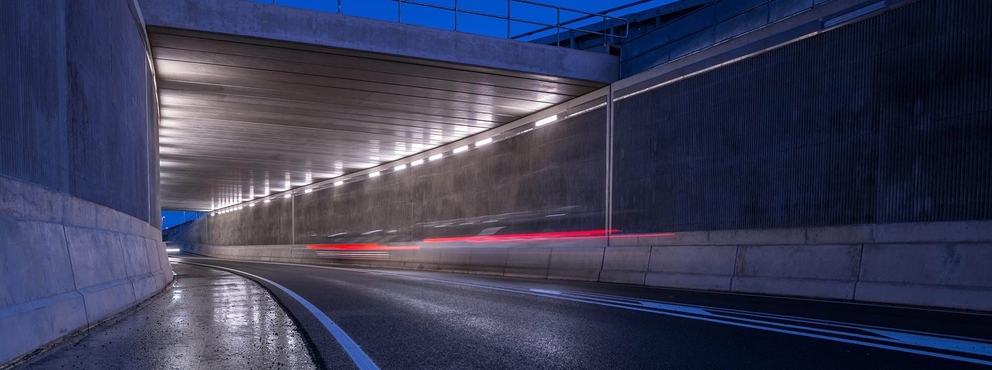 Lightronics PLUTEGO armatuur in een fietstunnel Lightronics PLUTEGO armatuur in een fietstunnel