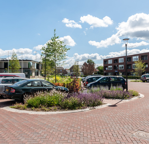 Lightronics PRUNUS A1 en BRISA armaturen op een parkeerplaats in Oldebroek